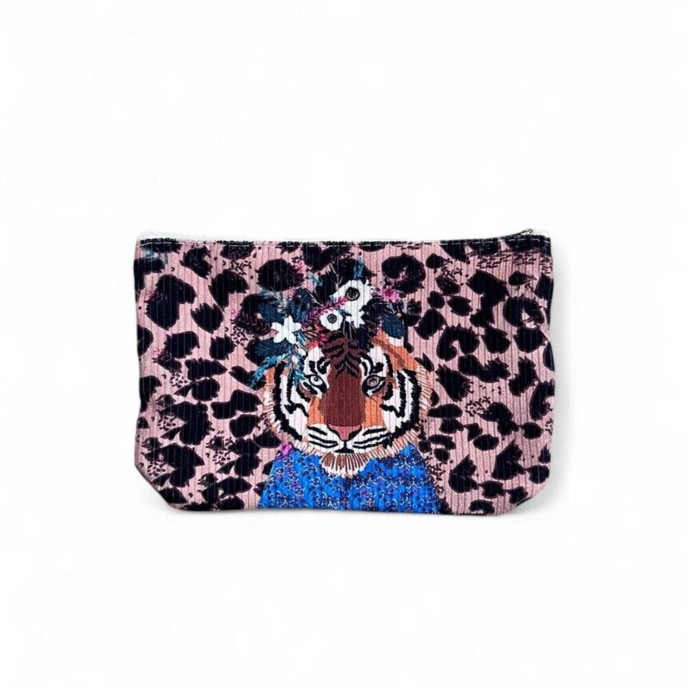 Pink Leopard Tiger Cosmetic Toiletry Bag 9.5 x 6 Travel Makeup Pouch